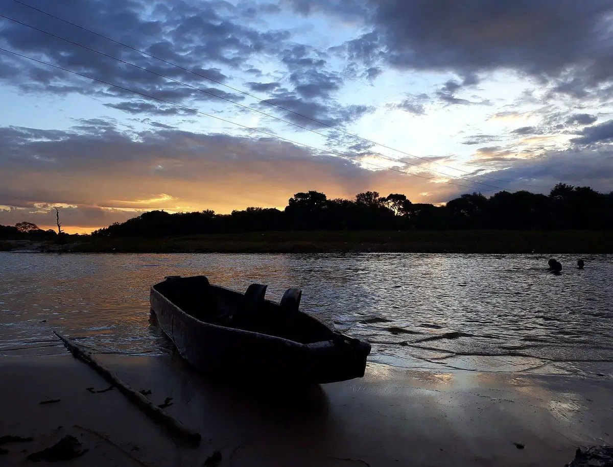 A mokoro dugout canoe poled through Okavango Delta channels