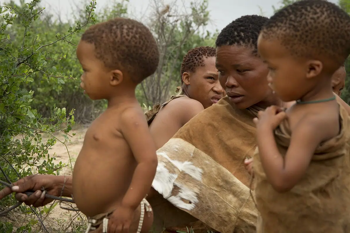 San community members in the Kalahari, Botswana
